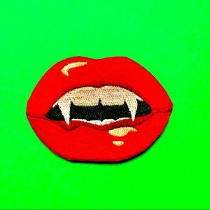 Vampire fangs red lips iron on patch